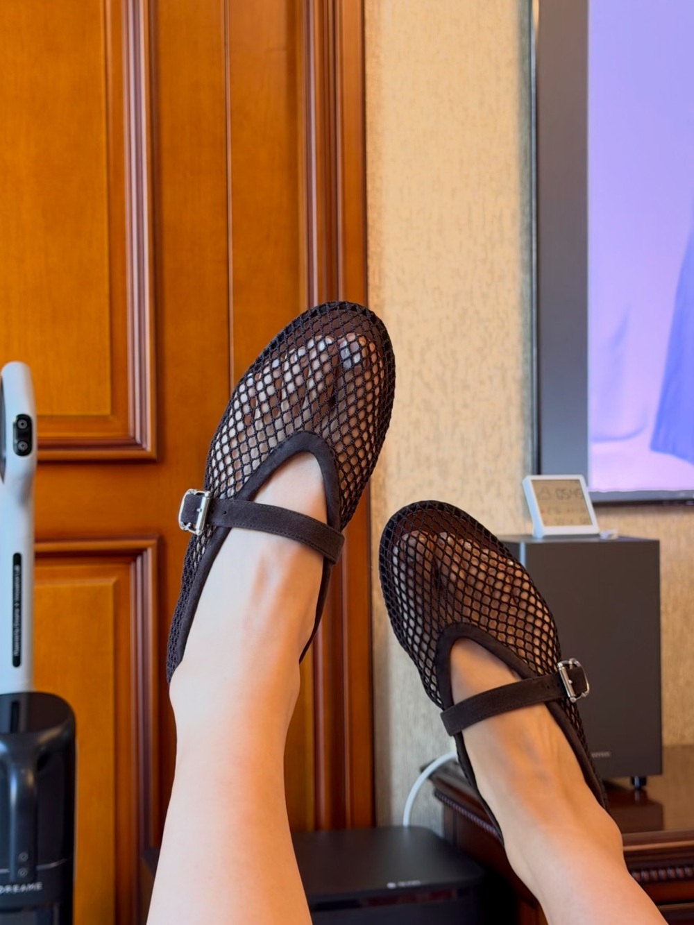 Alaia Black Mesh Mary Jane Flats with Buckle Strap